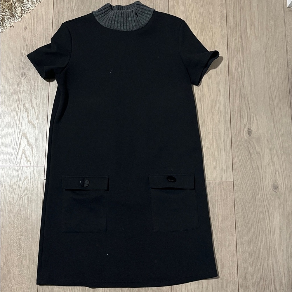 Zara Black Dress with Ribbed Gray Collar
